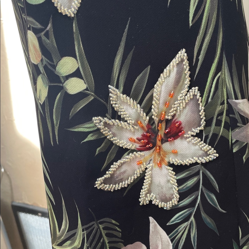 Tropical Floral Embroidered Shift Dress - Black with Green & Pink - Picture 7 of 15